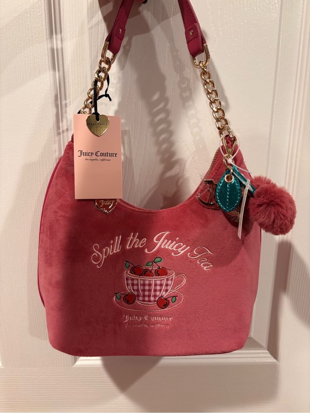NWTJuicy Couture Pink 'Spill the Juicy Tea' Shoulder Bag with Gold Chain Accents